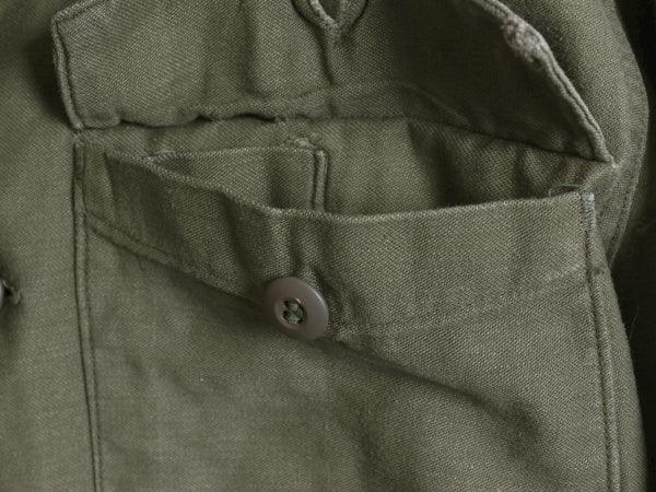 70s 米軍実物 US ARMY コットン サテン ユーティリティ シャツ M ヴィンテージ OG107 シャツ袖 3rd ミリタリー 軍物 カーキ ワッペン付き 