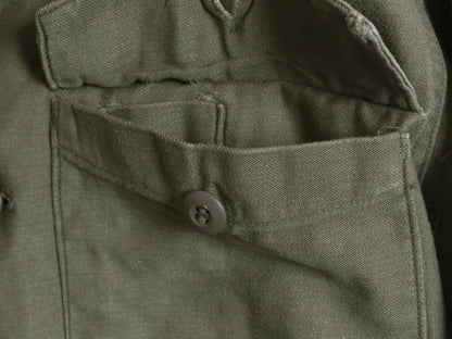 70s 米軍実物 US ARMY コットン サテン ユーティリティ シャツ M ヴィンテージ OG107 シャツ袖 3rd ミリタリー 軍物 カーキ ワッペン付き 