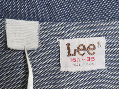 70s USA製 リー デニム 長袖 ウエスタン シャツ メンズ L ヴィンテージ 白タグ バットダイ スナップボタン ヘビーウェイト 濃紺 長袖シャツ