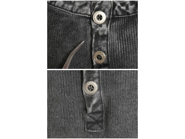 ハーレー ダビッドソン ヘンリーネック リブ編み 長袖 Tシャツ メンズ M / ヘビーウェイト コットン ロンT ステンシル バックプリント 厚手