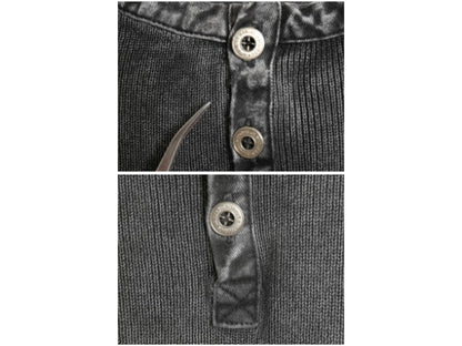 ハーレー ダビッドソン ヘンリーネック リブ編み 長袖 Tシャツ メンズ M / ヘビーウェイト コットン ロンT ステンシル バックプリント 厚手