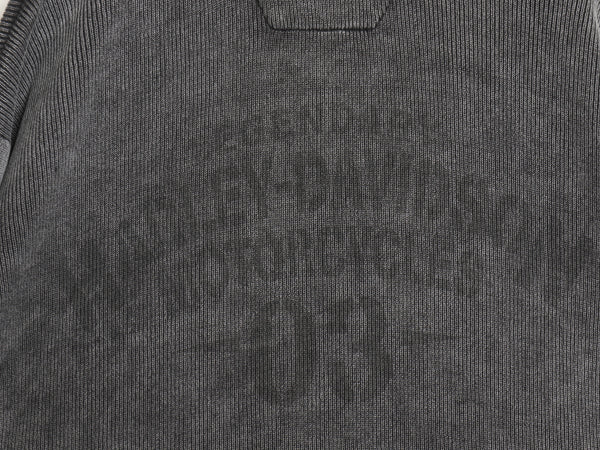 ハーレー ダビッドソン ヘンリーネック リブ編み 長袖 Tシャツ メンズ M / ヘビーウェイト コットン ロンT ステンシル バックプリント 厚手