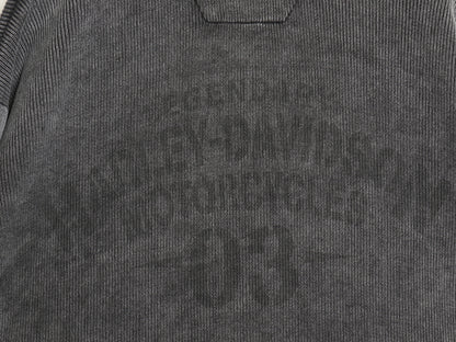 ハーレー ダビッドソン ヘンリーネック リブ編み 長袖 Tシャツ メンズ M / ヘビーウェイト コットン ロンT ステンシル バックプリント 厚手