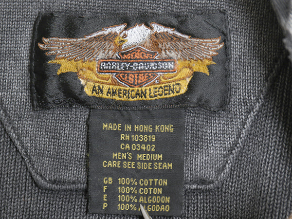ハーレー ダビッドソン ヘンリーネック リブ編み 長袖 Tシャツ メンズ M / ヘビーウェイト コットン ロンT ステンシル バックプリント 厚手