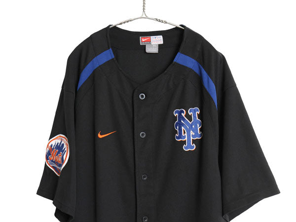 メッツ ベースボール シャツ メンズ XL / MLB オフィシャル ナイキ 大リーグ ユニフォーム ゲームシャツ スウッシュ 大きいサイズ ブラック