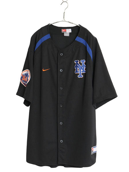 メッツ ベースボール シャツ メンズ XL / MLB オフィシャル ナイキ 大リーグ ユニフォーム ゲームシャツ スウッシュ 大きいサイズ ブラック