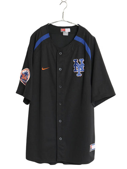メッツ ベースボール シャツ メンズ XL / MLB オフィシャル ナイキ 大リーグ ユニフォーム ゲームシャツ スウッシュ 大きいサイズ ブラック