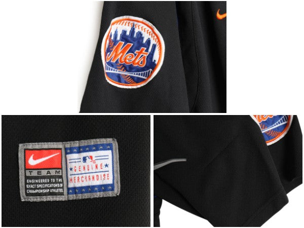メッツ ベースボール シャツ メンズ XL / MLB オフィシャル ナイキ 大リーグ ユニフォーム ゲームシャツ スウッシュ 大きいサイズ ブラック