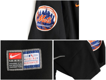 メッツ ベースボール シャツ メンズ XL / MLB オフィシャル ナイキ 大リーグ ユニフォーム ゲームシャツ スウッシュ 大きいサイズ ブラック