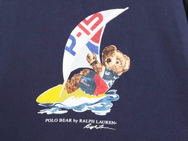 ポロベア ポロ ラルフローレン プリント スウェット フード パーカー メンズ XL / 古着 トレーナー 前V 裏起毛 キャラクター プルオーバー