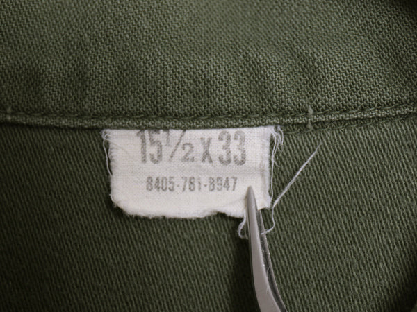 70s 米軍実物 USMC コットン サテン ユーティリティ シャツ M / 72年製 ヴィンテージ OG107 シャツ袖 4th 軍物 ミリタリー 海兵隊 オリーブ