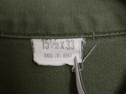 70s 米軍実物 USMC コットン サテン ユーティリティ シャツ M / 72年製 ヴィンテージ OG107 シャツ袖 4th 軍物 ミリタリー 海兵隊 オリーブ