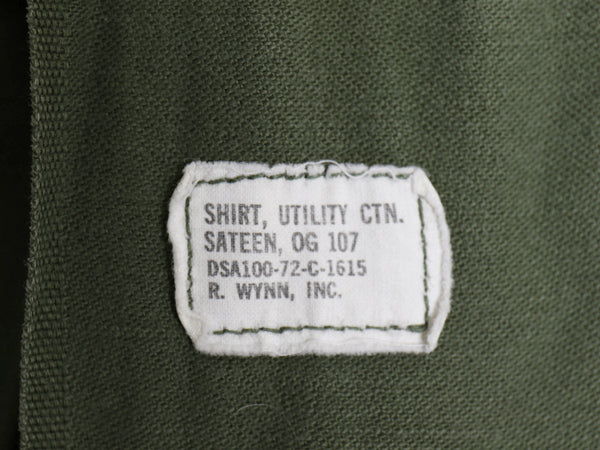 70s 米軍実物 USMC コットン サテン ユーティリティ シャツ M / 72年製 ヴィンテージ OG107 シャツ袖 4th 軍物 ミリタリー 海兵隊 オリーブ