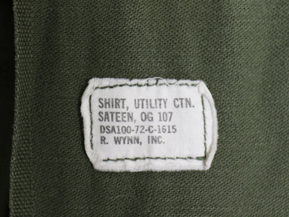 70s 米軍実物 USMC コットン サテン ユーティリティ シャツ M / 72年製 ヴィンテージ OG107 シャツ袖 4th 軍物 ミリタリー 海兵隊 オリーブ