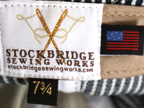 デッドストック USA製 STOCKBRIDGE SEWING WORKS ヒッコリー ストライプ ワーク キャップ / 実寸 60cm 帽子 ツートン 8パネル ベースボール
