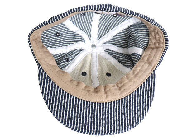 デッドストック USA製 STOCKBRIDGE SEWING WORKS ヒッコリー ストライプ ワーク キャップ / 実寸 60cm 帽子 ツートン 8パネル ベースボール