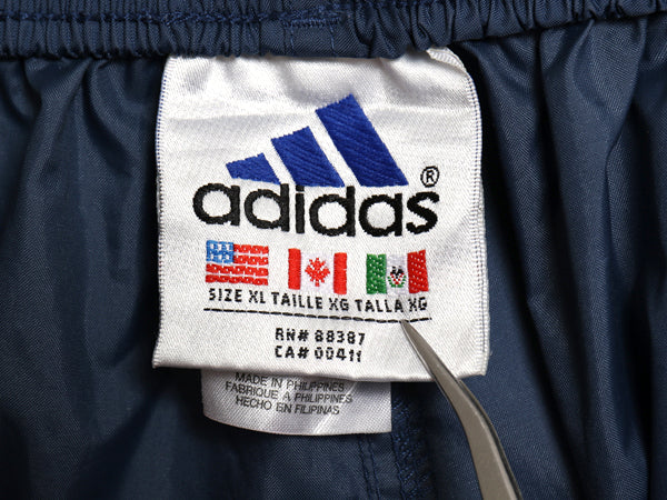 90s アディダス ナイロン トラック パンツ メンズ XL / オールド 3ライン イージー スポーツ ウォームアップ シャカシャカ 大きいサイズ 紺