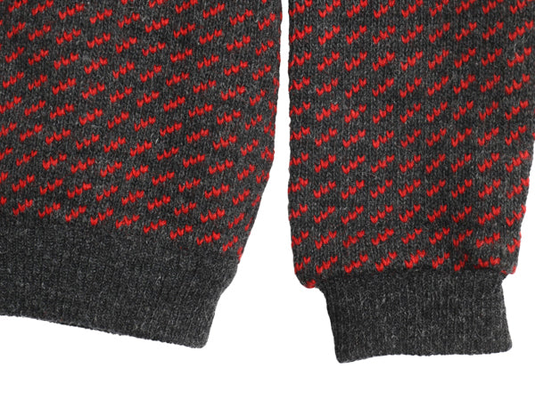 80s ノルウェー製 ★ エルエルビーン バーズアイ ニット セーター メンズ L 古着 ヴィンテージ ウール ノルディック 総柄 ツートン 濃灰 赤