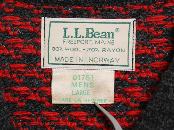 80s ノルウェー製 ★ エルエルビーン バーズアイ ニット セーター メンズ L 古着 ヴィンテージ ウール ノルディック 総柄 ツートン 濃灰 赤