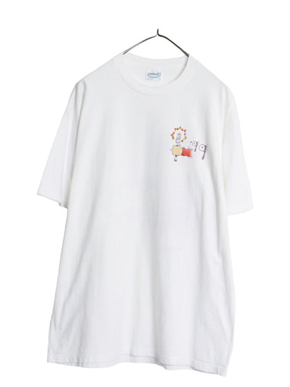 90s USA製 ジョーク 両面 イラスト プリント Tシャツ メンズ L / オールド アート グラフィック キャラクター ヘビーウェイト コットン 白