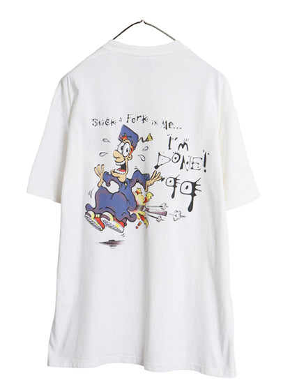 90s USA製 ジョーク 両面 イラスト プリント Tシャツ メンズ L / オールド アート グラフィック キャラクター ヘビーウェイト コットン 白