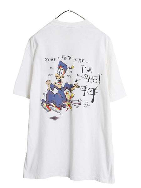 90s USA製 ジョーク 両面 イラスト プリント Tシャツ メンズ L / オールド アート グラフィック キャラクター ヘビーウェイト コットン 白