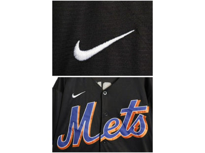 デッドストック メッツ ベースボール シャツ メンズ M MLB オフィシャル ナイキ 大リーグ ユニフォーム ゲームシャツ スウッシュ ブラック
