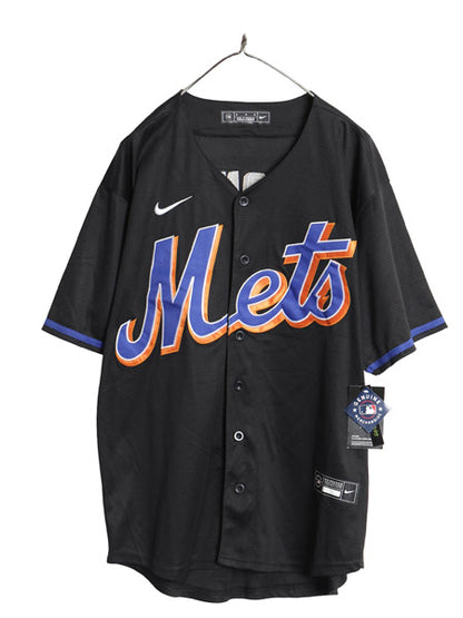 デッドストック メッツ ベースボール シャツ メンズ M MLB オフィシャル ナイキ 大リーグ ユニフォーム ゲームシャツ スウッシュ ブラック