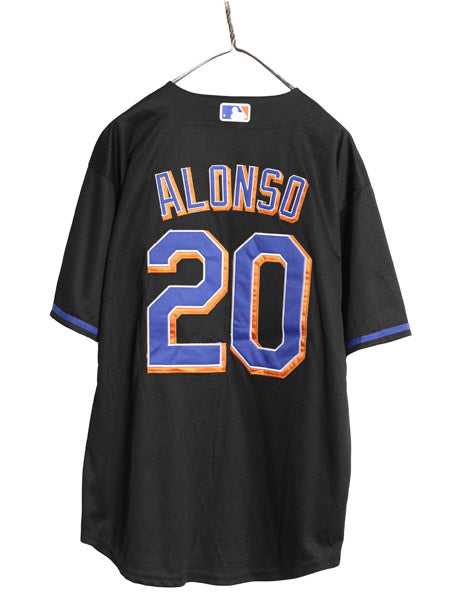 デッドストック メッツ ベースボール シャツ メンズ M MLB オフィシャル ナイキ 大リーグ ユニフォーム ゲームシャツ スウッシュ ブラック