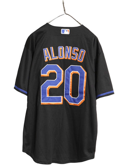 デッドストック メッツ ベースボール シャツ メンズ M MLB オフィシャル ナイキ 大リーグ ユニフォーム ゲームシャツ スウッシュ ブラック