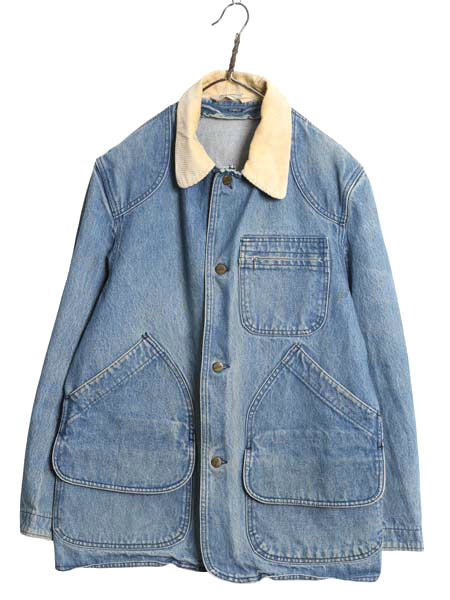 80s エルエルビーン デニム ハンティング ジャケット メンズ L 程/ ヴィンテージ アウトドア カバーオール ハーフ コート 襟 コーデュロイ