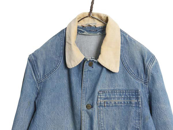 80s エルエルビーン デニム ハンティング ジャケット メンズ L 程/ ヴィンテージ アウトドア カバーオール ハーフ コート 襟 コーデュロイ