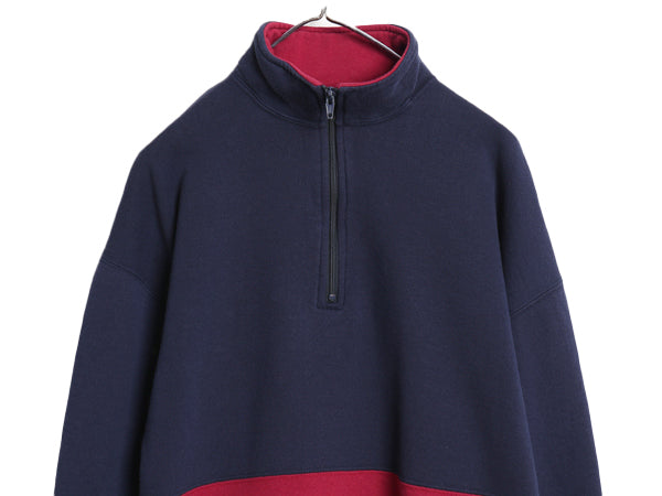 90s USA製 ラッセル ハーフジップ スウェット メンズ レディース XL / オールド トレーナー 無地 裏起毛 ハイネック 大きいサイズ ツートン