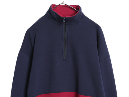 90s USA製 ラッセル ハーフジップ スウェット メンズ レディース XL / オールド トレーナー 無地 裏起毛 ハイネック 大きいサイズ ツートン