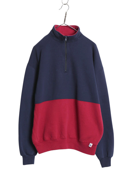 90s USA製 ラッセル ハーフジップ スウェット メンズ レディース XL / オールド トレーナー 無地 裏起毛 ハイネック 大きいサイズ ツートン