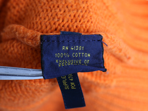 ポロ ラルフローレン コットン ケーブル ニット セーター メンズ S / クルーネック 長袖ニット ワンポイント ポニー刺繍 トップス オレンジ
