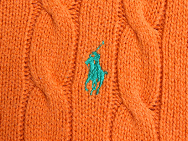 ポロ ラルフローレン コットン ケーブル ニット セーター メンズ S / クルーネック 長袖ニット ワンポイント ポニー刺繍 トップス オレンジ