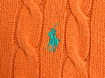 ポロ ラルフローレン コットン ケーブル ニット セーター メンズ S / クルーネック 長袖ニット ワンポイント ポニー刺繍 トップス オレンジ