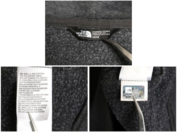 ノースフェイス プリント スウェット フード パーカー レディース М トレーナー プルオーバー 裏起毛 アウトドア 星条旗 トップス グレー