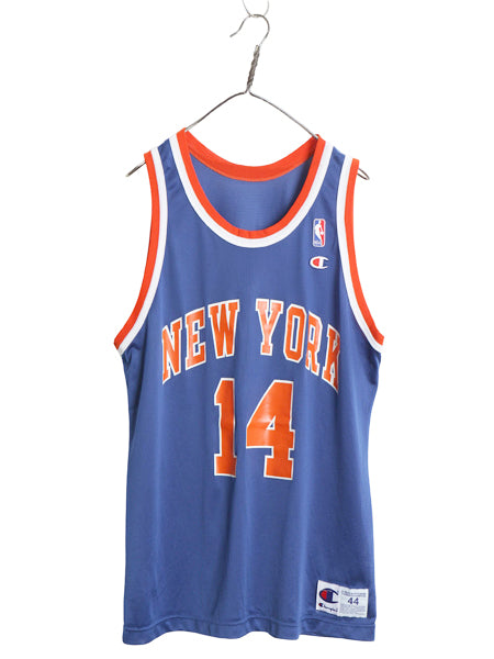 90s USA製 ニックス メッシュ タンクトップ メンズ XXL 程 オールド NBA チャンピオン ユニフォーム バスケ ゲームシャツ 大きいサイズ 青