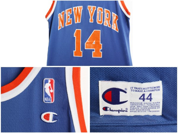 90s USA製 ニックス メッシュ タンクトップ メンズ XXL 程 オールド NBA チャンピオン ユニフォーム バスケ ゲームシャツ 大きいサイズ 青