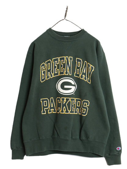 90s USA製 チャンピオン パッカーズ 2段 プリント スウェット メンズ XL オールド NFL オフィシャル トレーナー アメフト 大きいサイズ 緑