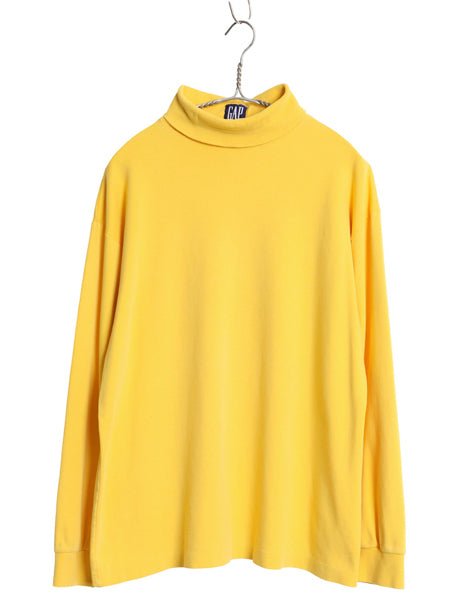 90s USA製 オールド ギャップ タートルネック 長袖 Tシャツ メンズ Ｍ 古着 ロンT スムース コットン ストレッチ ハイネック 無地 イエロー