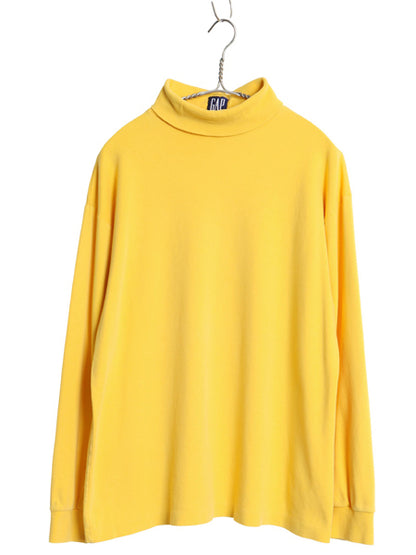 90s USA製 オールド ギャップ タートルネック 長袖 Tシャツ メンズ Ｍ 古着 ロンT スムース コットン ストレッチ ハイネック 無地 イエロー