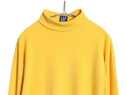 90s USA製 オールド ギャップ タートルネック 長袖 Tシャツ メンズ Ｍ 古着 ロンT スムース コットン ストレッチ ハイネック 無地 イエロー