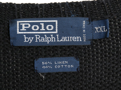 00s ポロ ラルフローレン ニット セーター メンズ XXL オールド リネン コットン ワンポイント クルーネック ポニー 刺繍 大きいサイズ 黒