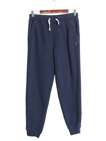ポロ ラルフローレン ポケット付き スウェット パンツ キッズ L レディース XS 程 古着 裏起毛 トレーナー ワンポイント イージーパンツ 紺