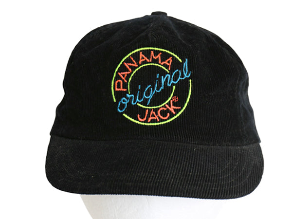 80s USA製 パナマ ジャック 細畝 コーデュロイ ベースボール キャップ フリーサイズ / ヴィンテージ 帽子 ワンポイント 6パネル ブラック