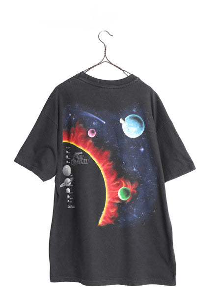 90s USA製 ★ 太陽系 惑星 イラスト プリント Tシャツ メンズ XL オールド 宇宙 アート グラフィック ヘビーウェイト シングルステッチ 黒