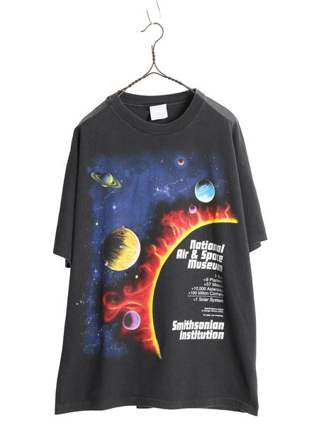 90s USA製 ★ 太陽系 惑星 イラスト プリント Tシャツ メンズ XL オールド 宇宙 アート グラフィック ヘビーウェイト シングルステッチ 黒